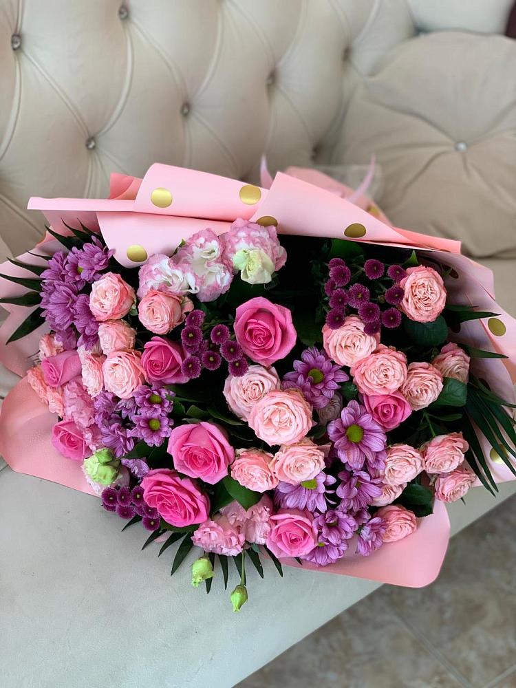 Букет цветов из: Хризантемы, Розы и Лизиантусы в Султан-Янги-Юрте