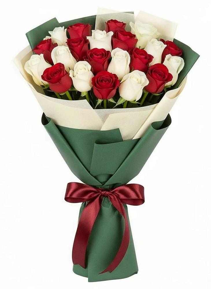 Букет Микс из красных и белых роз в Султан-Янги-Юрте