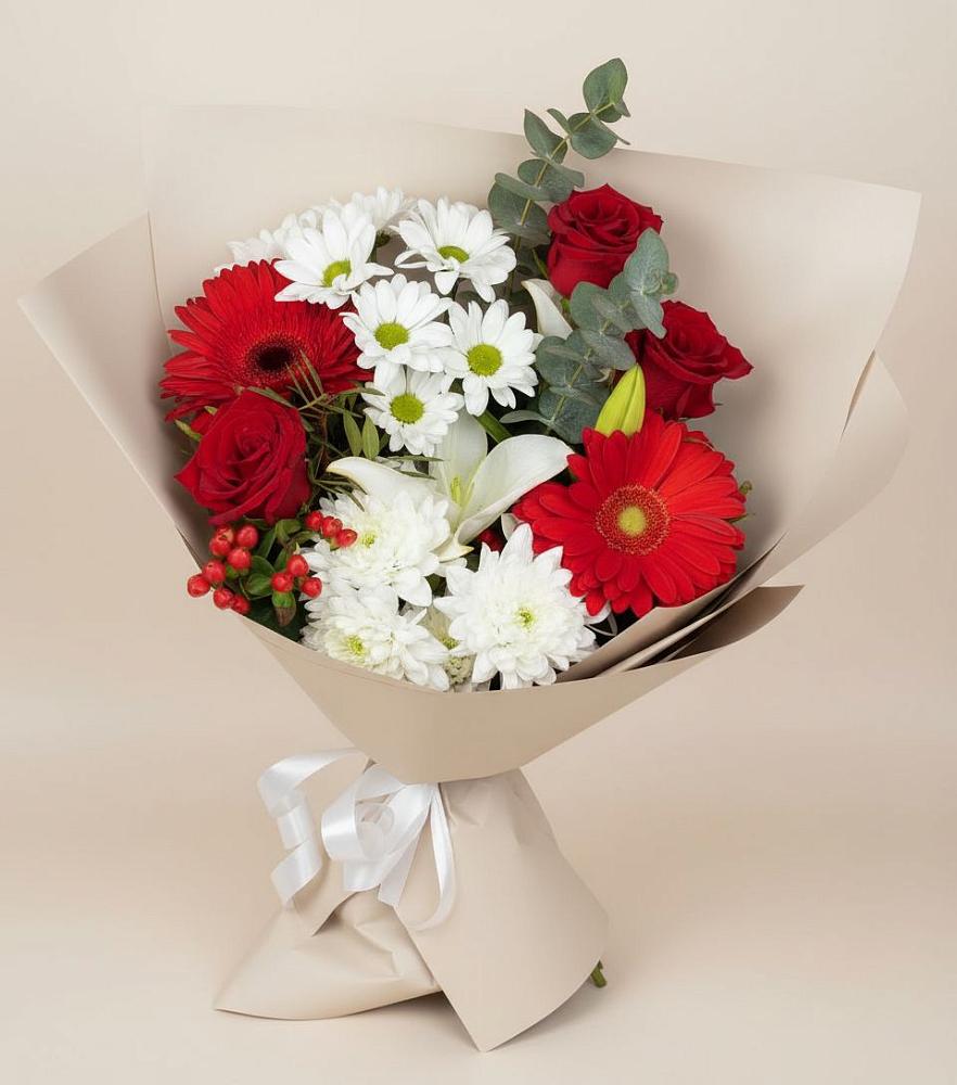 Букет цветов из: Розы, Хризантемы, Герберы и Лилии в Султан-Янги-Юрте