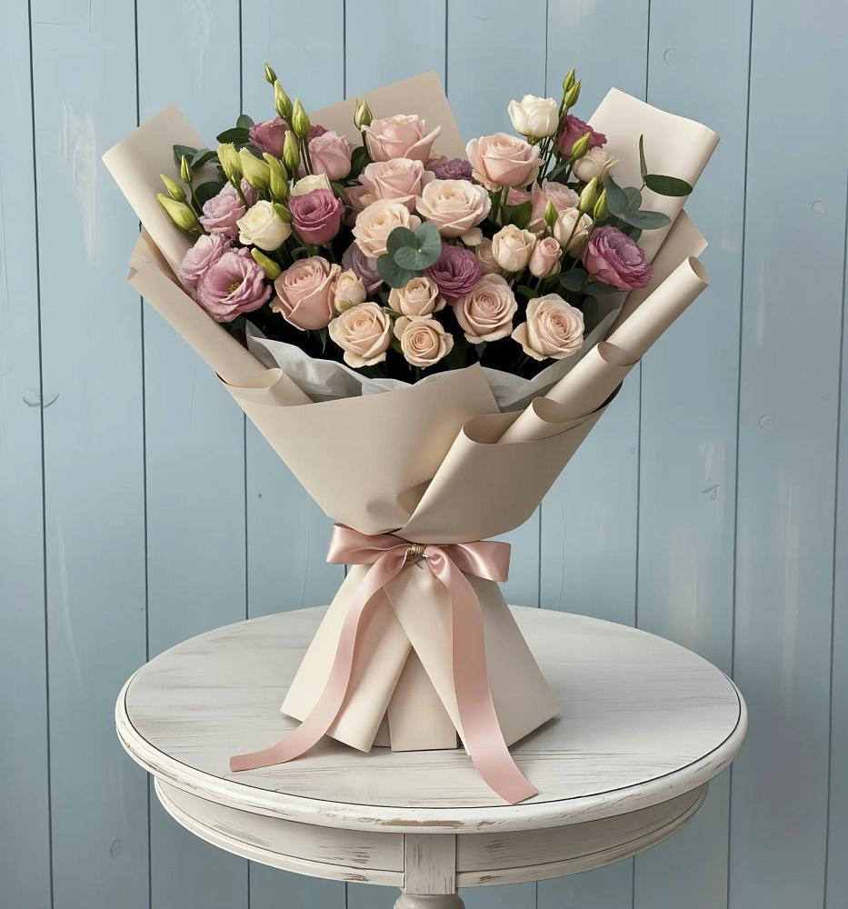 Букет цветов из: Розы и Лизиантусы в Султан-Янги-Юрте