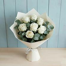 Букет Белые розы в Эвкалипте в Султан-Янги-Юрте