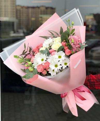 Букет цветов из: Розы, Лизиантусы и Хризантемы в Султан-Янги-Юрте