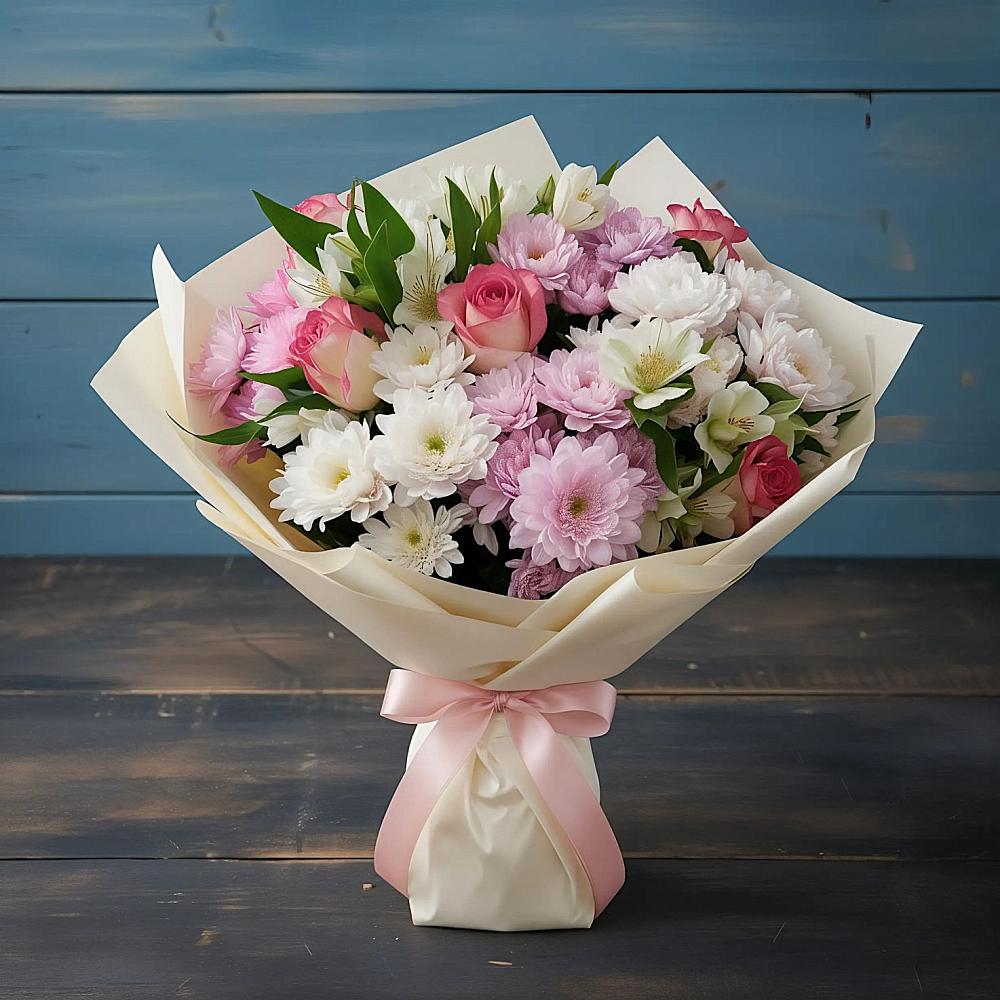 Букет цветов из: Хризантемы, Альстромерии и Розы в Султан-Янги-Юрте